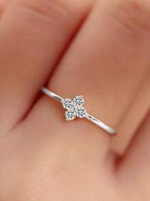 1 pieza Anillo de trébol de 4 hojas de plata esterlina S925 con baño de oro de 18k y circonita, anillo pequeño y delicado, diseño único de moda, de alta calidad, versátil, excelente regalo para festivales