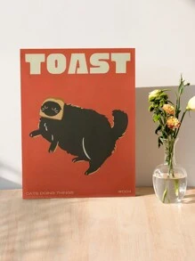 1入組布質海報，黑貓數字牆藝術印刷，有趣貓咪海報，可愛小貓插圖，貓奴禮物，貓咪做事麵包牆壁裝飾，不含框架