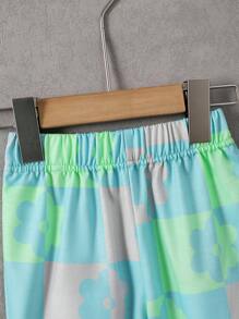 2pcs/Set Young Girl Knit Printed Casual Elastic Outfit, Autumn