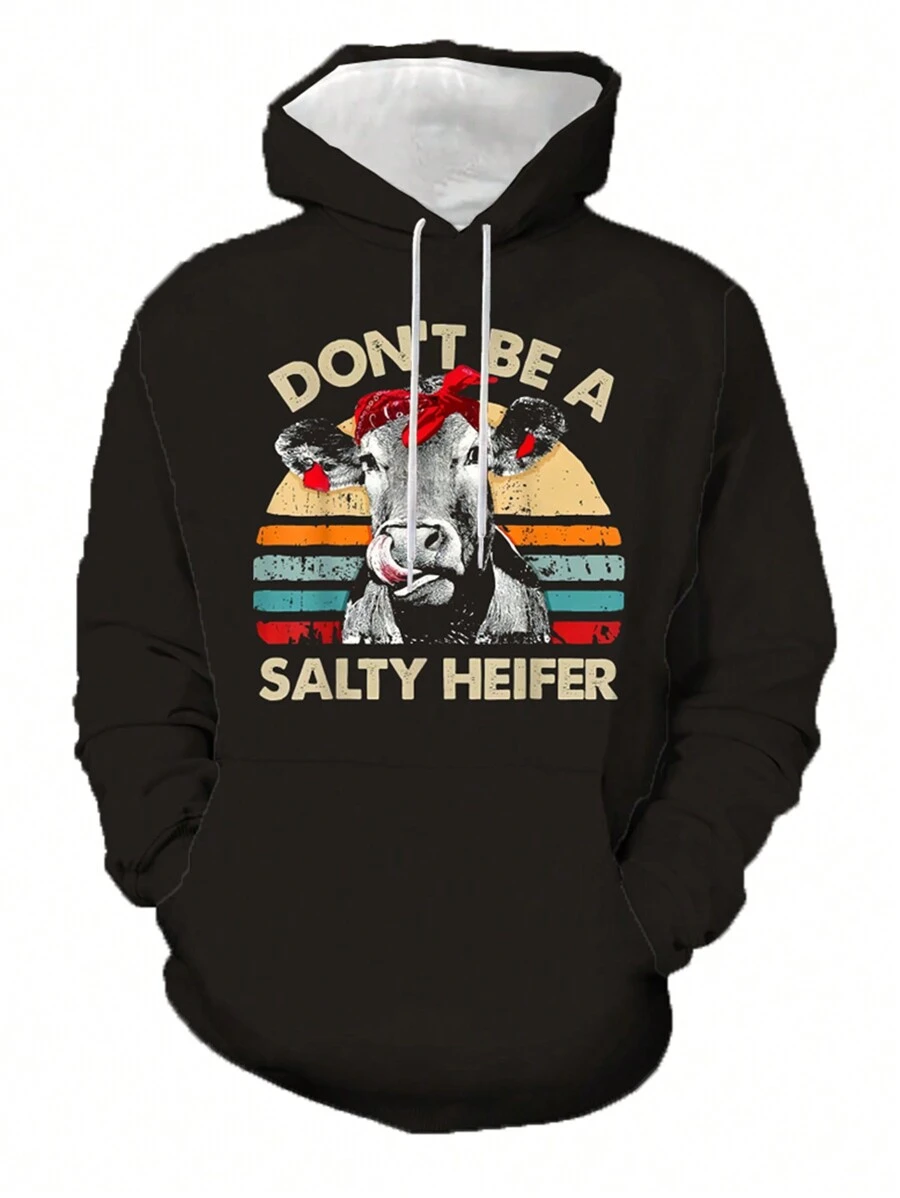 sweat-shirt à capuche 3D "DON'T BE A SALTY HELFER" pour hommes de grande taille, mode et décontracté, pour automne/hiver, vêtements pour hommes - Noir - Voir 1