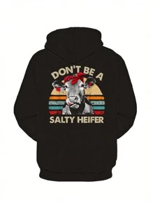 sweat-shirt à capuche 3D "DON'T BE A SALTY HELFER" pour hommes de grande taille, mode et décontracté, pour automne/hiver, vêtements pour hommes - Noir - Voir 2