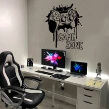 1 件游戏室操纵杆贴花墙贴适用于游戏空间、卧室和家居装饰 - 黑色 - 查看 1