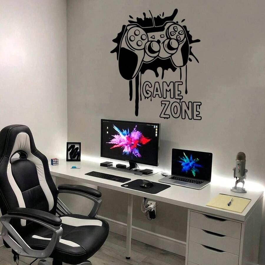 1 件游戏室操纵杆贴花墙贴适用于游戏空间、卧室和家居装饰 - 黑色 - 查看 1