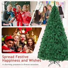 7FT/8FT Artificial Christmas Tree, Luxuriant Verdant Realistic Xmas Tree With 1000 PVC Branch Tips & Folding Metal Stand, Unlit Pine Tree For Festival Parties Decoration, Halloween, Halloween Decoration - Green - View 6