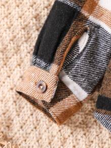 Bộ 2 món/bộ áo sơ mi kẻ caro vải nỉ dài tay có mũ trùm đầu và quần dài cho bé trai - màu nâu - Xem 6