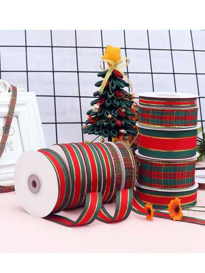 1pc 3 Yards Christmas Plaid Ribbon Sewing Supply Craft DIY Gift Box Packaging,Christmas Valentine Day