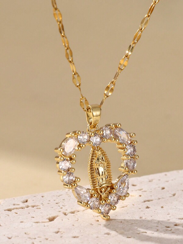 1 pieza Collar colgante con Corazón de la Virgen María, diseño retro hueco, joyería católica para mujer, boda, San Valentín, mamá, madre, Día de la Madre, regalo