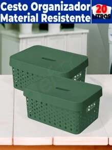 Kit 2 Boxes Organizer Baskets With Lid Large Laundry Drawer Cabinet 20 Liters (46X34) - 綠色 - 查看 1