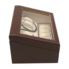 Almacenamiento de Relojes Caja enrolladora de Reloj automática Caja de Reloj de PU 4+6 Relojes Caja de Reloj Caja de exhibición de Almacenamiento de enrollador de Reloj de Madera para Hombres con Motor silencioso Negro Marrón - Marrón - Ver 6