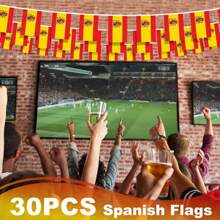 1set/30pcs Spain String Flag Pennant Banner, Small Mini Spanish Flags Bunting Banner, National Country Decoration For Party, Sports Events, Patriotic Festival, 33 Feet 30 Flags