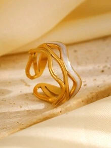 3pcs/Set Fashionable Asymmetrical Stainless Steel Artistic Paint Ring Set, Stylish Design For Women Daily Wear