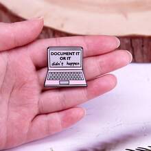 1PC Record It Or It Won't Happen Badges Funny Meme Pins - Black - View 2