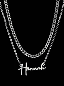 1 件双层链，蛇形链字母项链，新款复古不锈钢锁骨链，适合女孩，电镀 18k 金不锈钢项链，含礼品盒，适合朋友、情侣、家人、节日礼物 - 銀色 - 查看 5