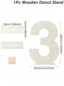 1 套 0-9 木制甜甜圈展示架支架板，生日派对桌面装饰派对婚礼性别揭秘派对用品 - 彩色 - 查看 9