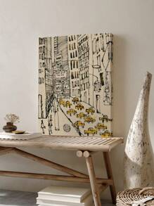 1份帆布海報,無框,現代藝術,繁忙的紐約小黃車藝術海報,牆壁裝飾,帆布印刷,用於臥室、客廳、走廊的理想禮物,牆藝、牆面裝飾、秋季裝飾、房間裝飾