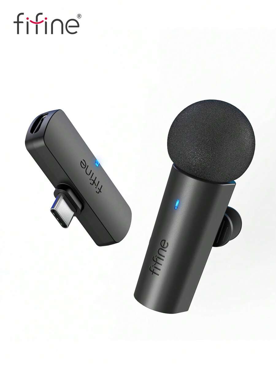 Wireless Lavalier Lapel Microphone For IPhone15(USB C)/Android Phone/Tablet, 2.4GHz Cordless Condenser Mic, Plug-Play Wireless Type-C Microphone Video/Audio Recording, Clip On Lapel Mic For Video Recording,Teaching, Interviews,Podcast,Vlog-FIFINE M6 Black