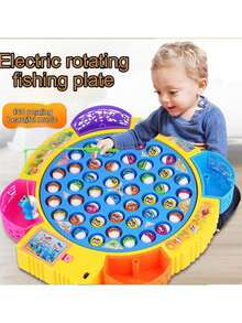 1Set Electric Fishing Game Toys, Rotating Board Game With Music Including Fishes And Fishing Poles, Party Game Toys For Kids - Multicolor - View 2