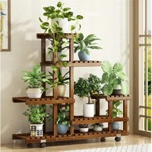 UNHO Plant Stand With Wheels: 6 Tiered Wooden Shelf Rolling Storage Rack Holder For Patio Garden Livingroom Balcony Yard Indoor Outdoor Display Potted Flowers Succulents Herbs - Màu Khaki - Xem 1