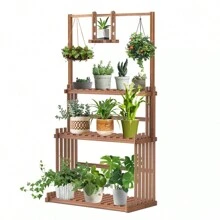 3 Tiers Wood Plant Stand Hanging Shelf Garden Living Room Flower Pots Tall Planter Display Rack Storage Stand For Multiple Plants Balcony - Coffee Brown - View 9
