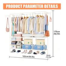 1pc Freestanding Garment Rack With Shoe And Clothing Organizer Shelves - Household Bedroom Clothes Storage Rack With Hooks - Multicolor - View 5
