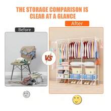 1pc Freestanding Garment Rack With Shoe And Clothing Organizer Shelves - Household Bedroom Clothes Storage Rack With Hooks - Multicolor - View 6