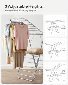 SONGMICS 2-Level Clothes Airer, Foldable Clothes Drying Rack, Laundry Rack With Height-Adjustable Wings, Free-Standing Clothes Horse, Indoor Outdoor Use, Bed Linen Clothing - Silver - View 4