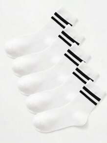 5pairs/pack Children's White Double-barrel Socks, Suitable For Daily Life And Exercise - Black and White - View 4
