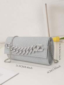 1 pieza Bolso de lujo silencioso y de moda con decoración de cadena, adecuado para uso diario, fiestas nocturnas y banquetes, bodas, vacaciones - Plateado - Ver 6