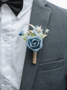 6pcs Rose Flower With Green Plant Romantic Floral Brooch Set, Suitable For Wedding Decor, Events, Formal Parties Valentine's Day