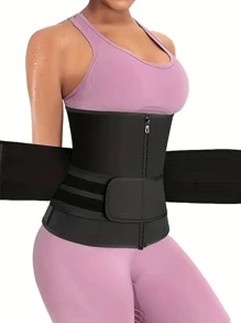 1pc Women Post-Partum Waist Trainer, Double Belts Strengthened Waist Cincher, Yoga Fitness Back Support Adjustable Tummy Control Shapewear Corset Exercise Waist Belt Suitable For Workout Home Sports And Walk - Black - View 1
