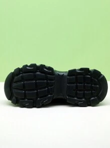 Damskie czarne grube podeszwy dzianinowe trampki platforma Retro buty w stylu casual wsuwane buty ze skarpetami