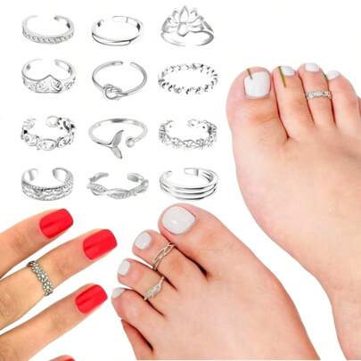 Kit Com 5 Anéis De Pé Pés Falange Mãos Ajustável Onda Strass