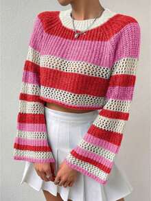 Jersey corto de color combinado de manga raglán de punto de malla