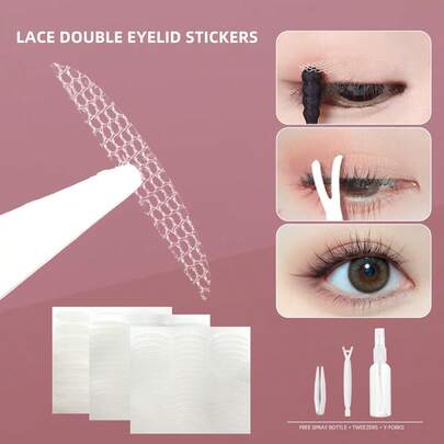 MoFaMeiRen 624片双眼皮贴，隐形双眼皮提拉贴，含25毫升喷雾瓶，网状蕾丝双眼皮贴，遇水激活，打造自然、无痕、牢固持久的肤色双眼皮。配有镊子和分叉棒，适合所有女性。化妆品，价格实惠，可用于房间装饰、梳妆台、旅行、卧室、化妆配件、圣诞礼物、化妆品、化妆工具、便宜货、礼物、女士礼物、圣诞礼物、赠品、旅行、便宜货、旅行必备品