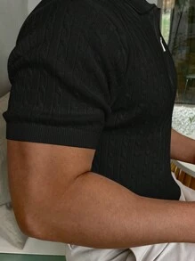 Men's Plain And Simple Short Sleeve Knitted Top For Daily Wear - Black - View 6