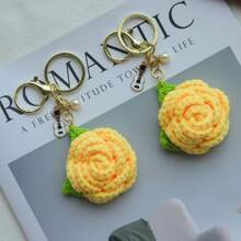 1 件手工钩针玫瑰/向日葵钥匙扣，手工钩针花，适用于背包装饰、汽车钥匙装饰、婚礼派对礼品、节日礼物、毕业典礼、圣诞节 - 彩色 - 查看 4