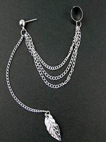 Brinco Piercing Corrente Folhas Banhado Prata Ouro Pressão - Prateado - Visão 3