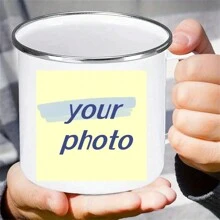 1pc Customized Logo Or Photo Enamel Mug, Company Logo, Camping Mug, Wedding Logo Enamel Coffee Cup, Milk Cup, Beverage Cup, Custom Exclusive Tea Cup, Special Unique Gift, Wedding Anniversary Gift, Christmas Gift, Birthday Gift, Multifunctional, Adjustable, Anti-Mildew, Decorative, Reusable, Exquisite, Cute, High Quality, Modern, Colorful, Adorable, Comfortable, Fashionable, Cartoon, Customized, Personalized, Unique - Silver - View 3
