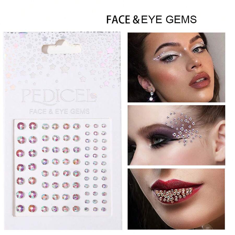 TOEDO 1pc Pearl Crystal Rhinestone Sticker, Holiday Face Decoration Sticker, DIY Face Decoration Rhinestone Sticker, Suitable For Clothing, Party And Dance - Multicolor - View 1