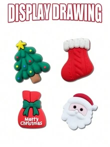 10 件圣诞系列，圣诞树，圣诞老人，熊，袜子，钱包鞋饰，适用于 ShoeCharms 包，适用于腕带手镯凉鞋泡泡拖鞋 PVC 鞋饰，适用于 DIY 配件派对礼物 - 彩色 - 查看 6