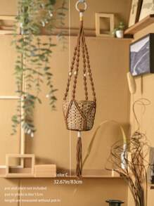 1pc Handmade Macrame Plant Holder, Rainbow Color Plant Hanger With Tassel, Plant Hanger Indoor Decor, Ceiling Plant Hanger, Modern Boho Plant Pot Holder, Halloween Decoration - Multicolor - View 4