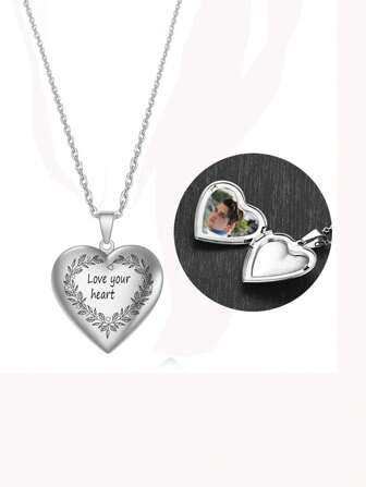 1 pieza Collar con dije en forma de corazón minimalista personalizable para grabar 1 o 2 fotos/texto, Glamour de Año Nuevo