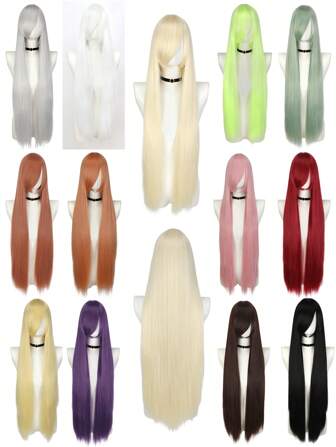 1pc Synthetic Wig,Straight Long Hair,97cm/38.2inch,Multi-Color,Heat Resistant,Suitable For Cosplay And Various Occasions