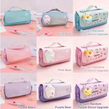 1个可爱小学生多功能大容量可拆卸甜甜圈造型减压铅笔盒、铅笔袋、书包、文具 - 紫色 - 查看 2