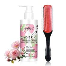 Goiple Kem định hình lọn xoăn, Kem tạo kiểu chống xoăn cứng tăng cường độ xoăn, dưỡng ẩm uốn xoăn với bơ hạt mỡ cho tóc tự nhiên, lược 9 hàng giúp làm mượt và định hình các lọn tóc Lược định hình tóc xoăn dày gợn sóng - Hồng - Xem 12