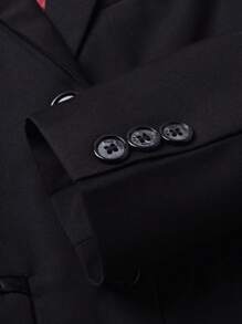 男童西装外套，纽扣夹克，翻领正式西装，黑色，尺码4-16岁