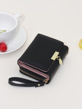 时尚印花三折多卡槽链条隔断多功能便携迷你女士钱包