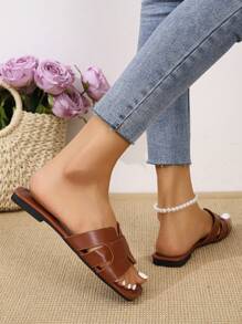 Women Cut Out Slide Sandals, Elegant Summer Flat Sandals