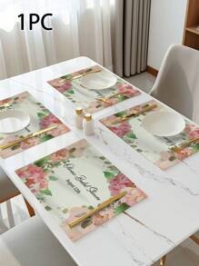 1pc Customized Flower Text Placemat, Heat Resistant Kitchen Dining Table Mat, Home Party Decor