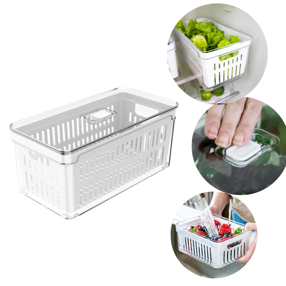 Large 5 Liter Fridge Organizer With Lid And Grid - 彩色 - 查看 1